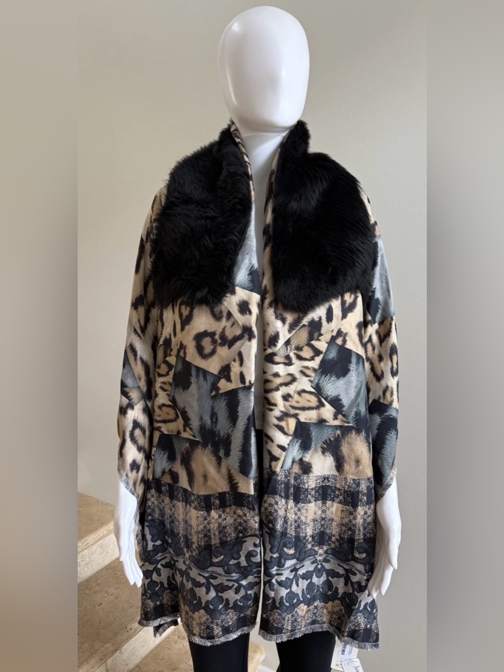 New PIERRE-LOUIS MASCIA Fancy Fur-Trimmed Silk Shawl Scarf